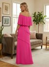 Chiffon A-Line Off the Shoulder Formal Dresses with Ruffles