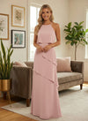 Chiffon A-Line Halter Formal Dresses with Ruffles