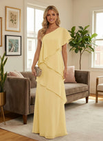Chiffon A-Line One Shoulder Formal Dresses with Ruffles