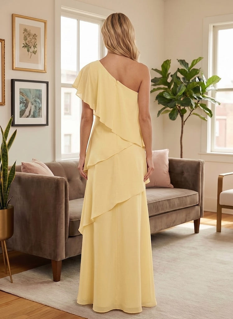 Chiffon A-Line One Shoulder Formal Dresses with Ruffles
