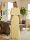 Chiffon Crew Neck Delicate Pleated Formal Dresses with Ruffles