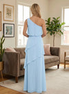 Chiffon One Shoulder Sleeveless Formal Dresses with Ruffles