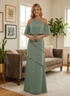 Chiffon One Shoulder Formal Dresses with Short Sleeves