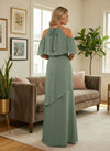 Chiffon One Shoulder Formal Dresses with Short Sleeves