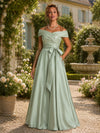 Satin A-Line Off the Shoulder Bow Mother of the Bride Dresses