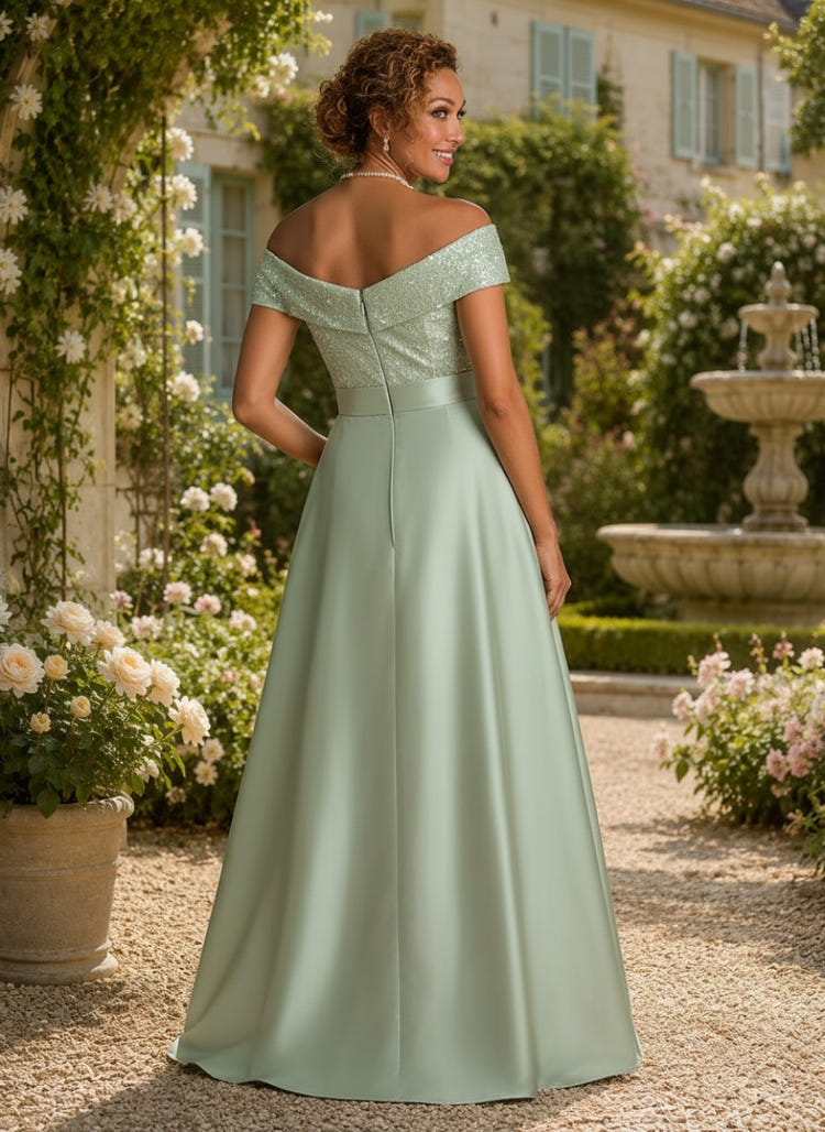 Satin A-Line Off the Shoulder Bow Mother of the Bride Dresses
