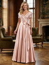 Satin A-Line V Neck Bow Mother of the Bride Dresses