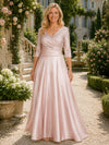 Satin A-Line V Neck Pleated Mother of the Bride Dresses