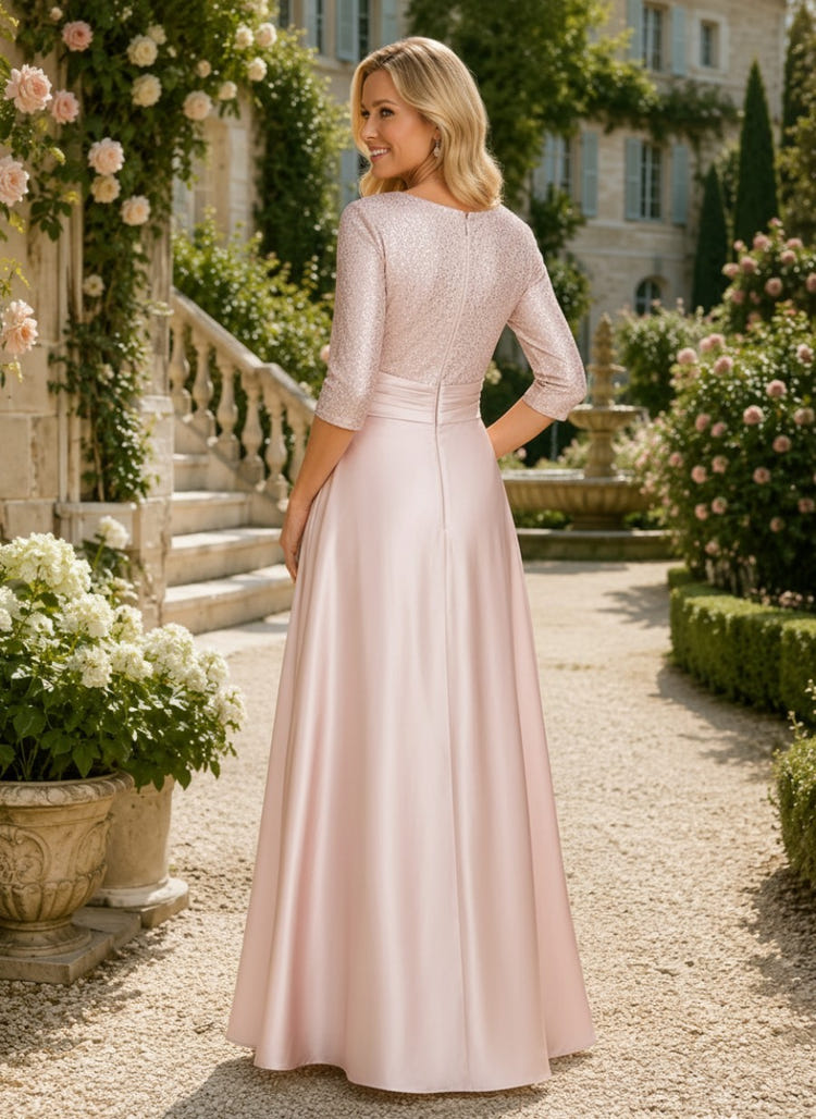 Satin A-Line V Neck Pleated Mother of the Bride Dresses