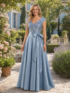 Satin A-Line V Neck Bow Mother of the Bride Dresses