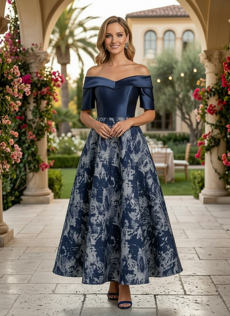 Jacquard A-Line Off the Shoulder Splicing Mother of the Bride Dresses