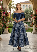 Jacquard A-Line Off the Shoulder Splicing Mother of the Bride Dresses