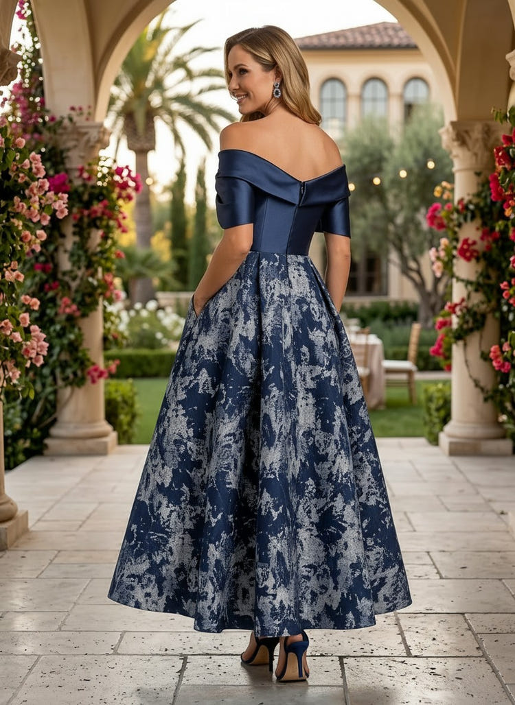 Jacquard A-Line Off the Shoulder Splicing Mother of the Bride Dresses