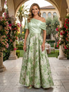 Jacquard A-Line One Shoulder Pleated Mother of the Bride Dresses