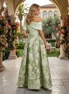 Jacquard A-Line One Shoulder Pleated Mother of the Bride Dresses
