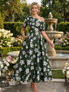 Jacquard A-Line One Shoulder Pleated Mother of the Bride Dresses