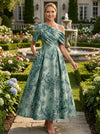 Jacquard A-Line One Shoulder Pleated Mother of the Bride Dresses
