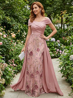Satin Sheath Off the Shoulder Floral Embroidery Mother of the Bride Dresses