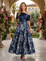 Jacquard A-Line One Shoulder Pleated Mother of the Bride Dresses