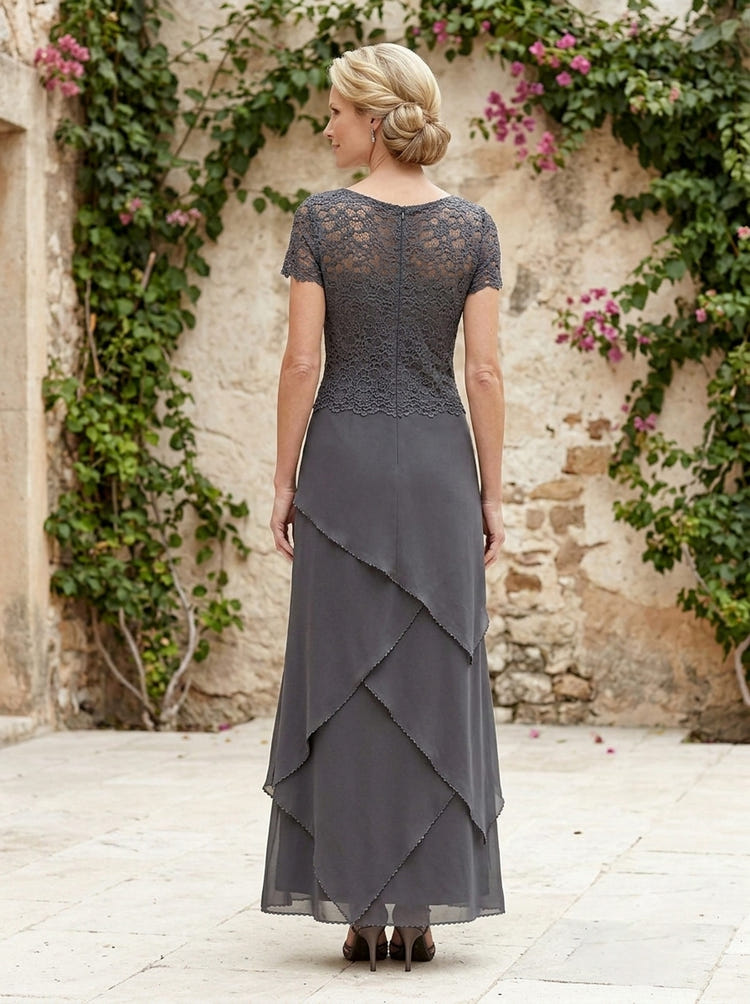 Chiffon A-Line V Neck Layered Mother of the Bride Dresses