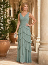 Chiffon A-Line V Neck Delicate Pleated Mother of the Bride Dresses