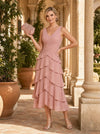 Chiffon A-Line V Neck Delicate Pleated Mother of the Bride Dresses