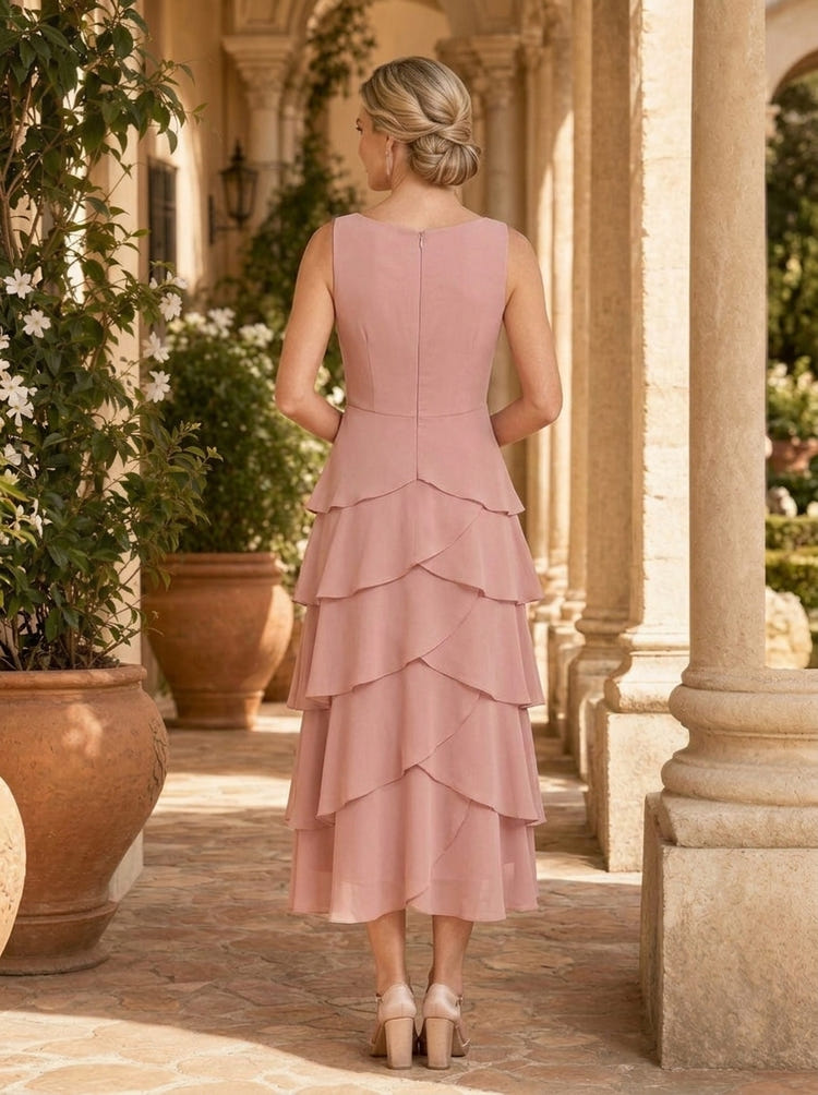 Chiffon A-Line V Neck Delicate Pleated Mother of the Bride Dresses