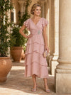 Chiffon A-Line V Neck Delicate Pleated Mother of the Bride Dresses