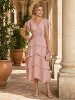 Chiffon A-Line V Neck Delicate Pleated Mother of the Bride Dresses