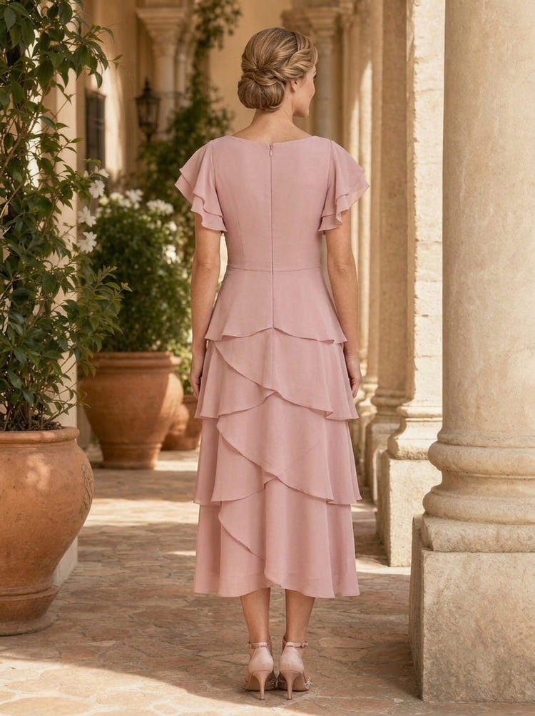 Chiffon A-Line V Neck Delicate Pleated Mother of the Bride Dresses