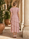 Chiffon A-Line V Neck Delicate Pleated Mother of the Bride Dresses