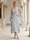 Chiffon A-Line V Neck Delicate Pleated Mother of the Bride Dresses