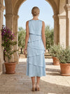 Satin A-Line Crew Neck Tiered Mother of the Bride Dresses