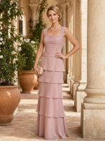 Chiffon Sheath Square Neck Delicate Pleated Mother of the Bride Dresses