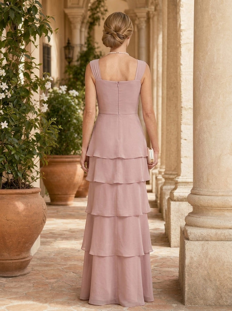 Chiffon Sheath Square Neck Delicate Pleated Mother of the Bride Dresses