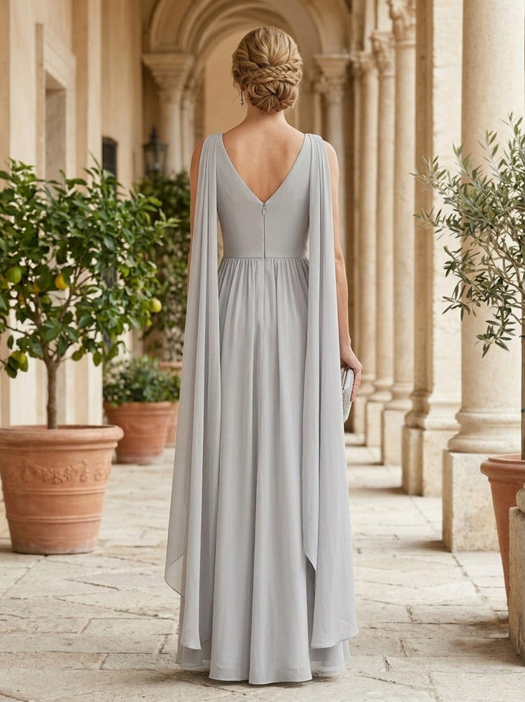 Chiffon A-Line V Neck Delicate Pleated Mother of the Bride Dresses