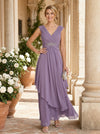 Chiffon A-Line V Neck Delicate Pleated Mother of the Bride Dresses