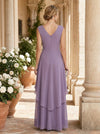 Chiffon A-Line V Neck Delicate Pleated Mother of the Bride Dresses