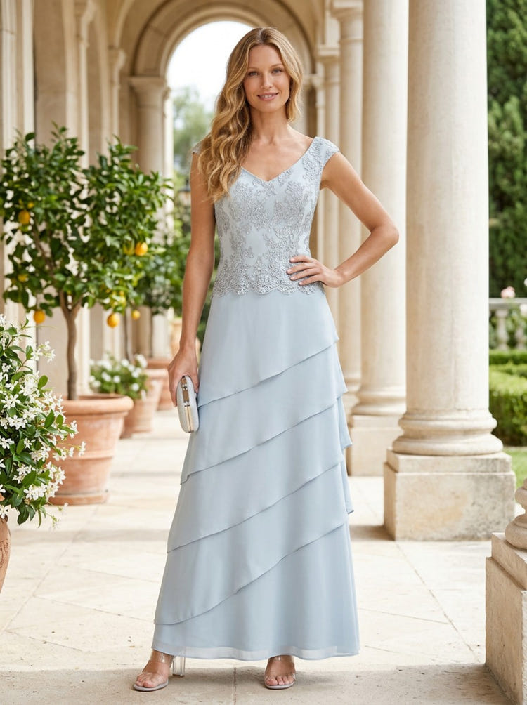 Chiffon A-Line V Neck Lace Applique  Mother of the Bride Dresses