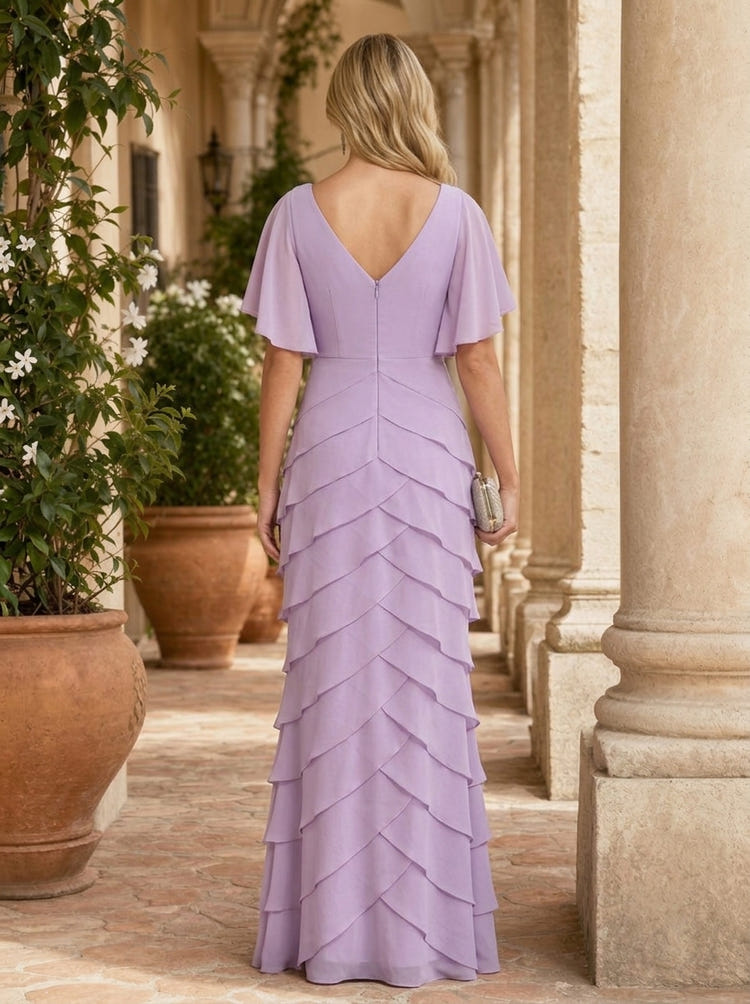 Chiffon A-Line V Neck Delicate Pleated Mother of the Bride Dresses