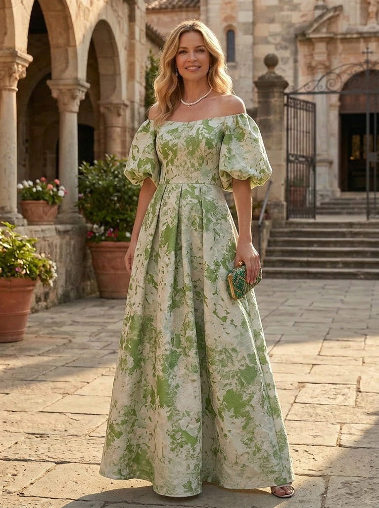 Jacquard A-Line Off the Shoulder Mother of the Bride Dresses