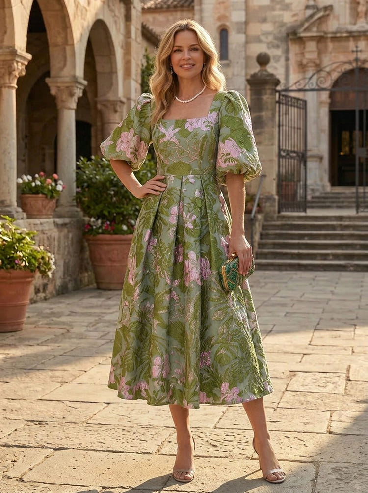 Jacquard A-Line Square Neck Mother of the Bride Dresses
