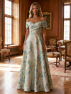 Jacquard A-Line Off the Shoulder Mother of the Bride Dresses with Pleated