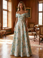 Jacquard A-Line Off the Shoulder Mother of the Bride Dresses with Pleated