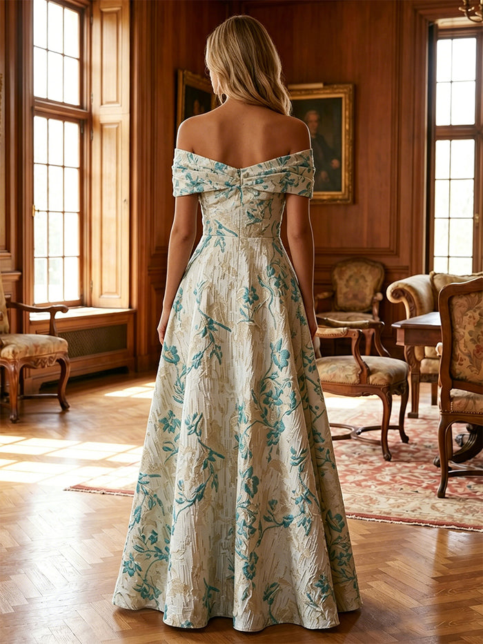 Jacquard A-Line Off the Shoulder Mother of the Bride Dresses with Pleated