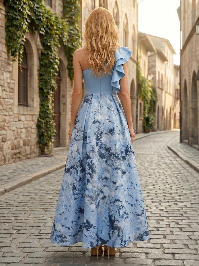 Jacquard A-Line One Shoulder Mother of the Bride Dresses with Splicing