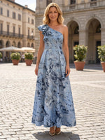 Jacquard A-Line One Shoulder Mother of the Bride Dresses with Ruffles