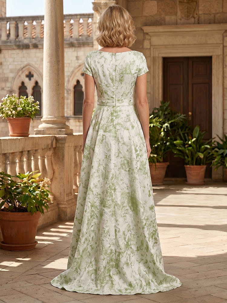 Jacquard A-Line Crew Neck Mother of the Bride Dresses with Ruffles
