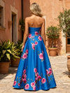 Satin A-Line Strapless Mother of the Bride Dresses with Floral Print