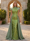 Satin Mermaid High Neck Mother of the Bride Dresses with Sequin Embroidery